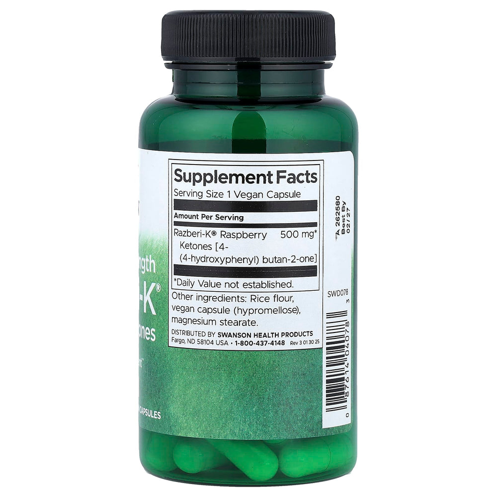 Swanson Raspberry Ketones baksida näringsfakta