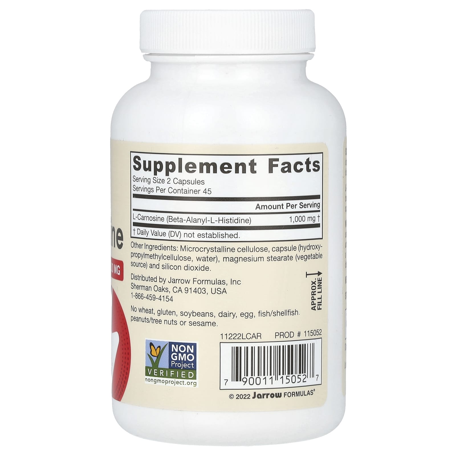 L-Carnosine ingredienser & etikett detalj