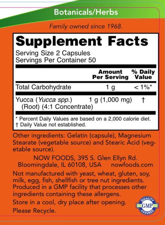 Yucca 500 mg baksida näringsfakta