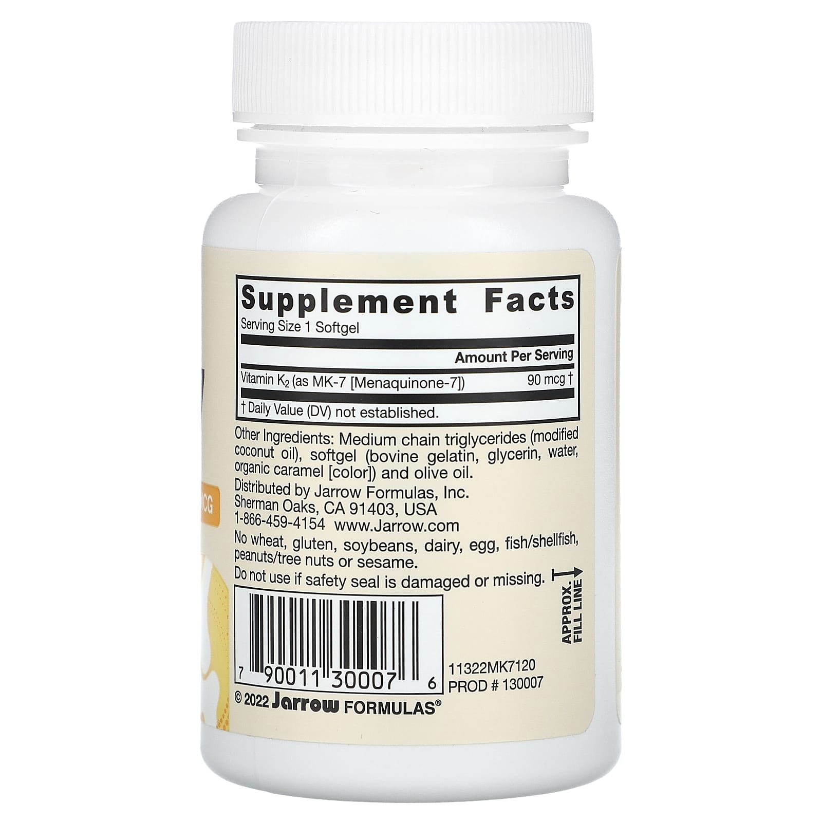 Vitamin K2 MK-7 näringsfakta etikett
