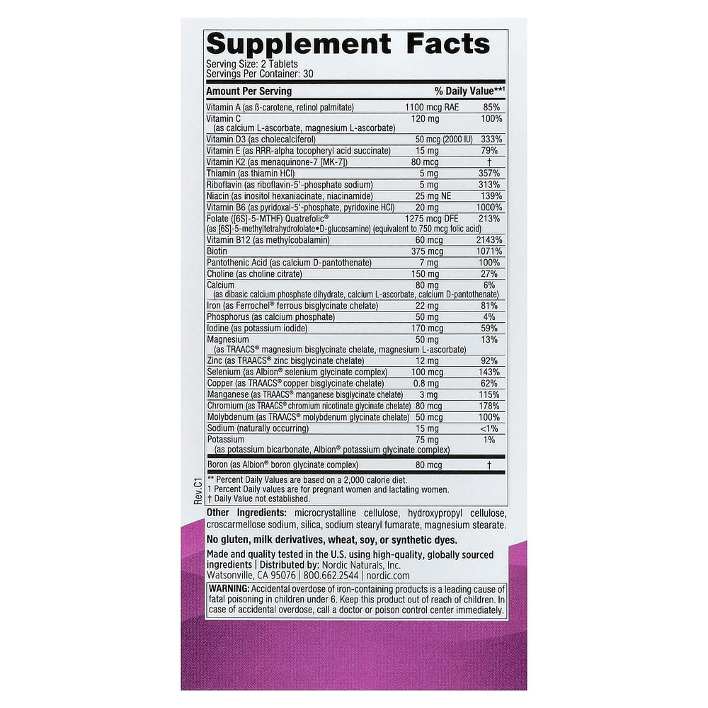 Prenatal Multivitamin ingredienslista etikett