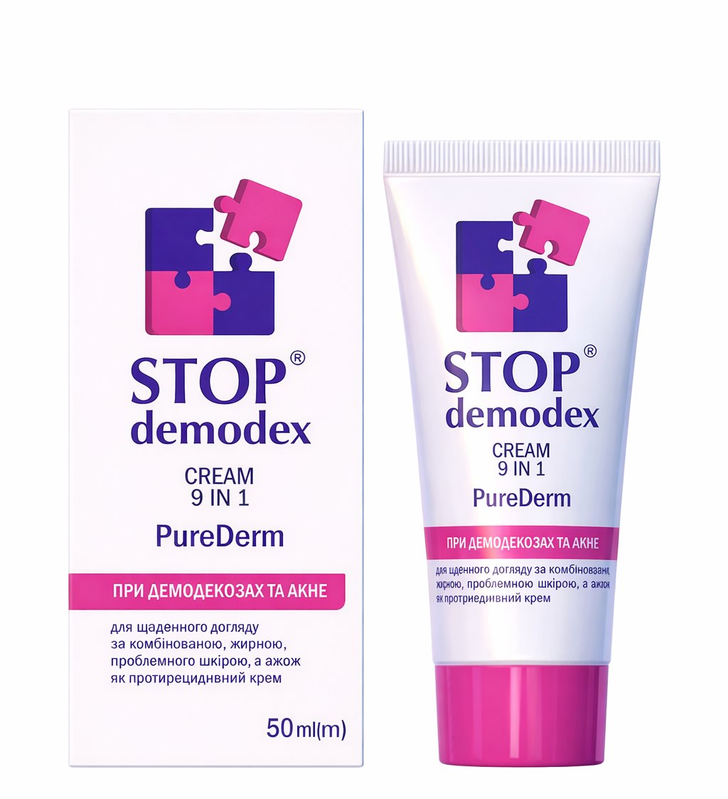 Stop Demodex Cream 9 In 1 PureDerm baksida med ingredienser
