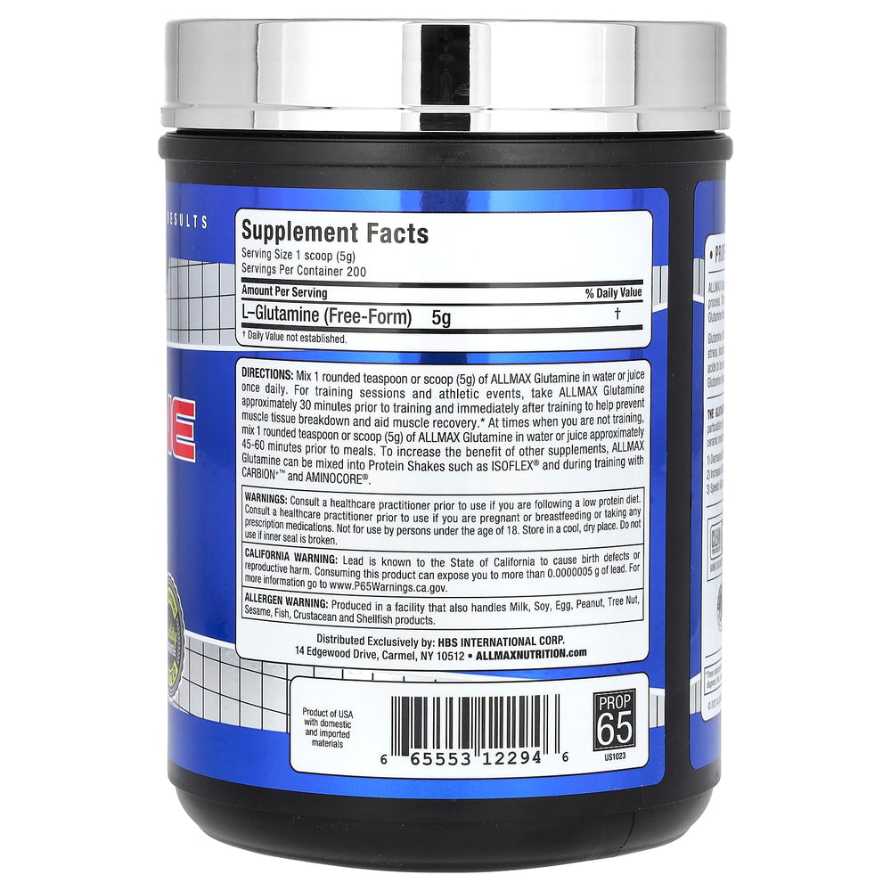 Allmax L-Glutamin baksida näringsfakta