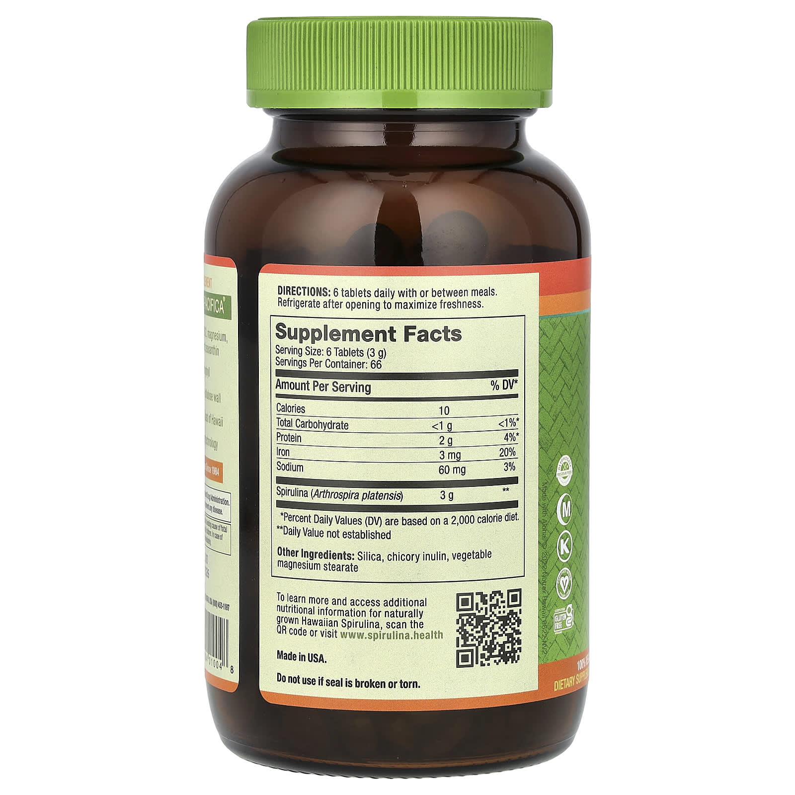 Pure Hawaiian Spirulina ingredienser och etikett