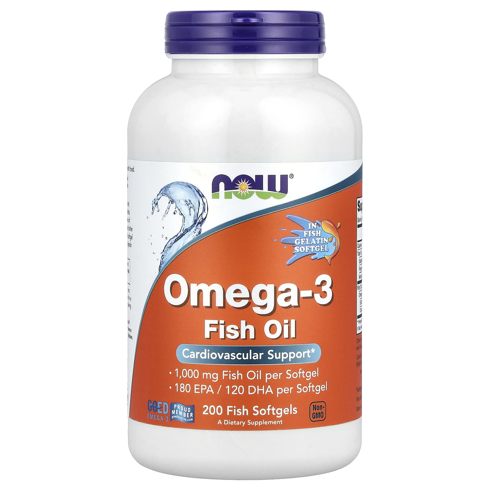 Omega-3 Fish Oil – 200 mjuka kapslar baksida näringsfakta