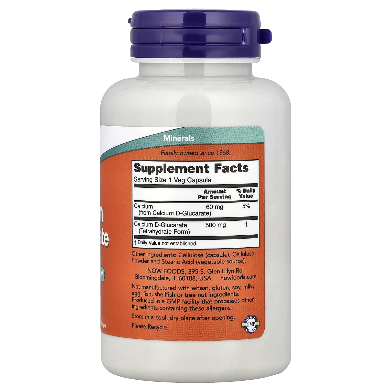 NOW Foods Calcium D-Glucarate ingredienser etikett