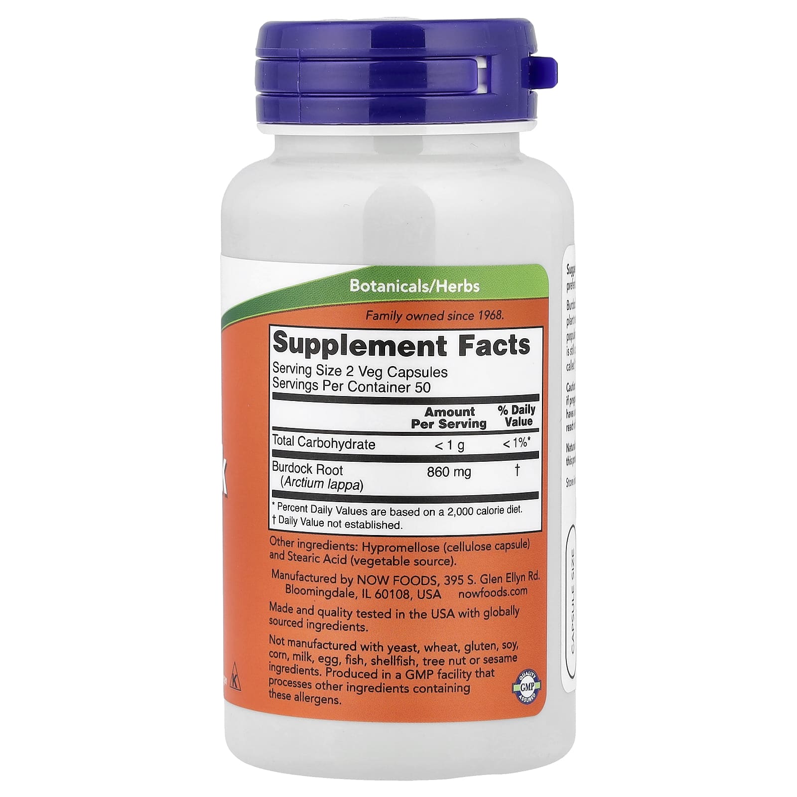 Burdock Root 430 mg ingredienser och etikett