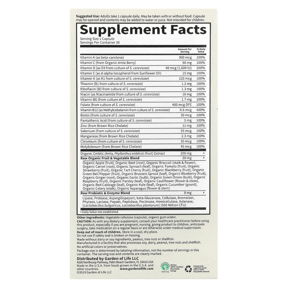 Vitamin Code Raw One För Män näringsfakta