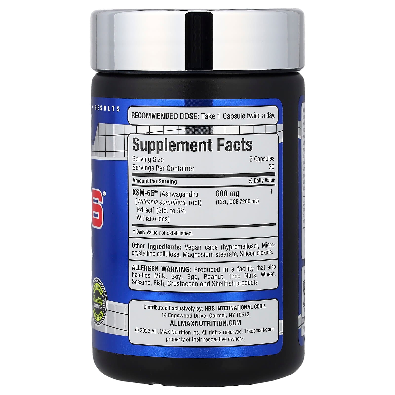 Ashwagandha KSM-66 600 mg - ingredienser etikett