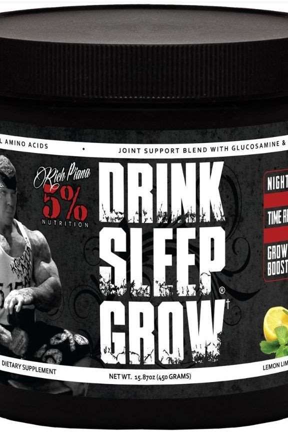 5% Nutrition Drink Sleep Grow Night Time Amino Acid supplement with lemon lime flavor for muscle recovery and growth.
