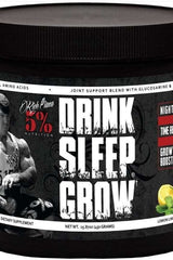 5% Nutrition Drink Sleep Grow Night Time Amino Acid supplement jar with lemon lime flavor for muscle recovery.
