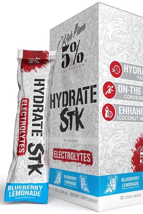 5% Nutrition Hydrate Legendary Series stick packs in Blueberry Lemonade flavor, 10 packs of electrolyte supplement.