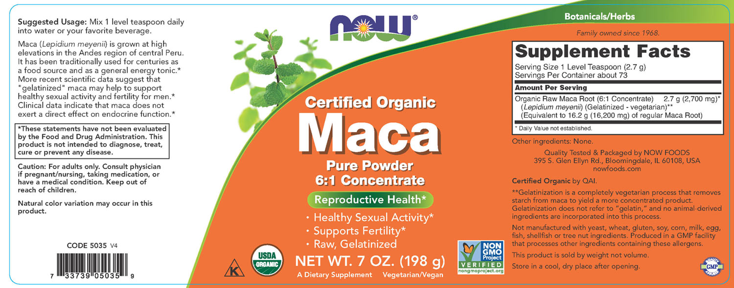 Now Foods - Maca 6:1 Concentrate, Pure Powder - 198g