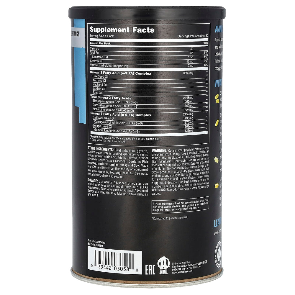Universal Nutrition Advanced Omega näringsfakta