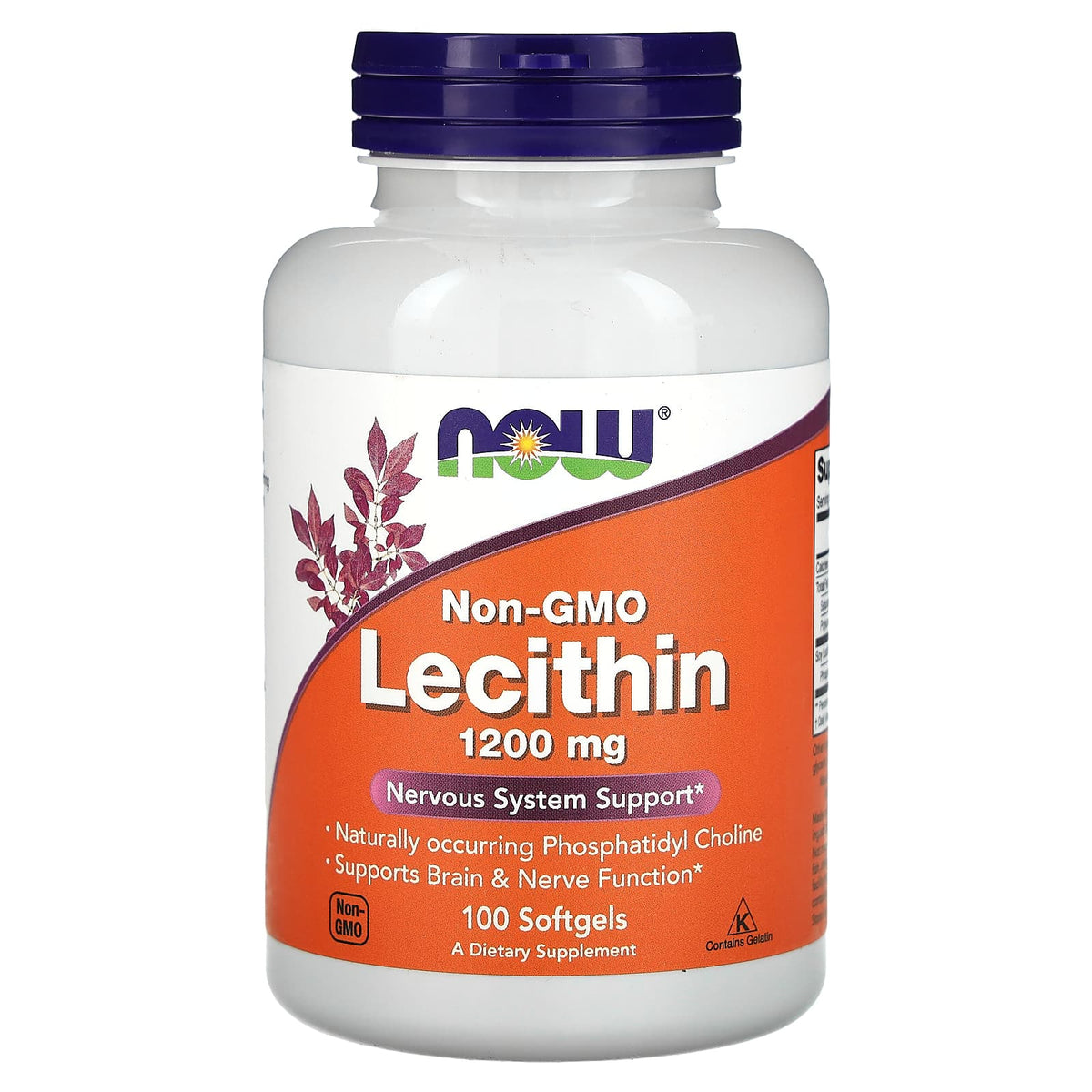 NOW Foods Lecithin 1200mg baksida näringsfakta