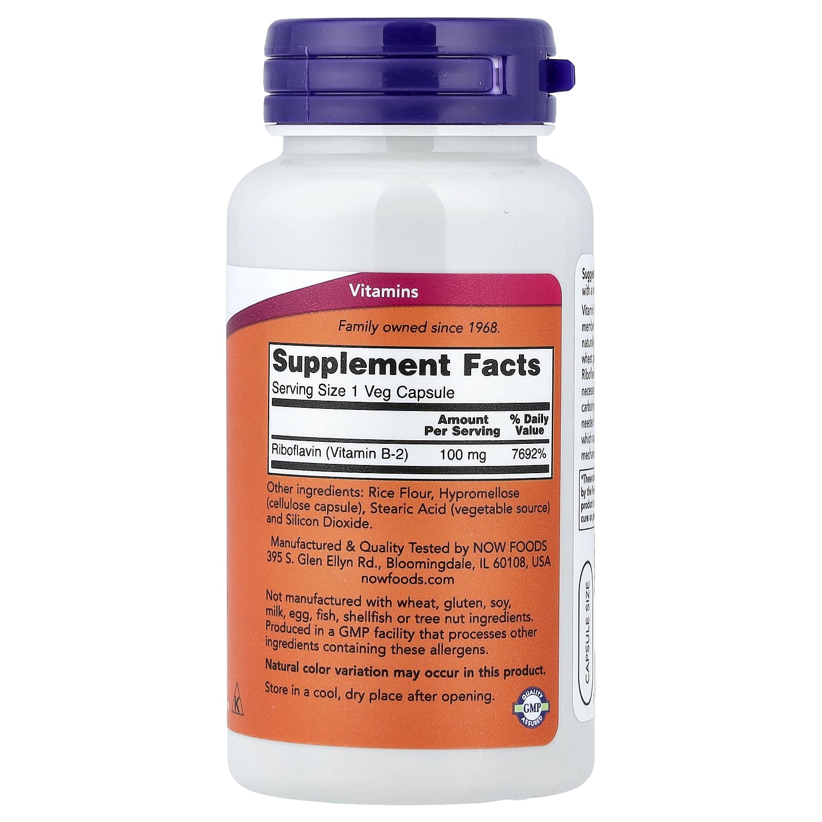 NOW Foods Vitamin B-2 Riboflavin näringsfakta