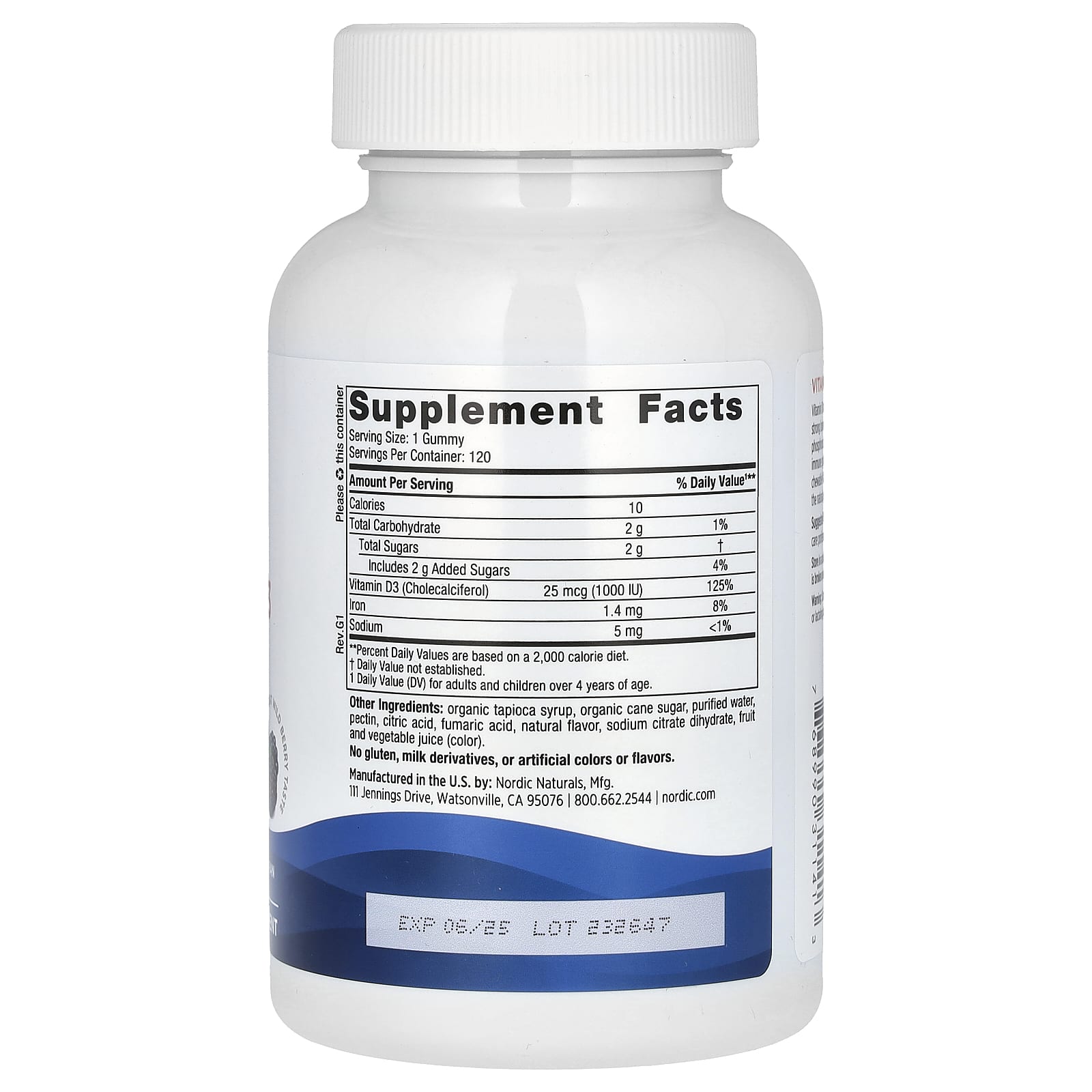 Vitamin D3-gummituggor näringsfakta-etikett