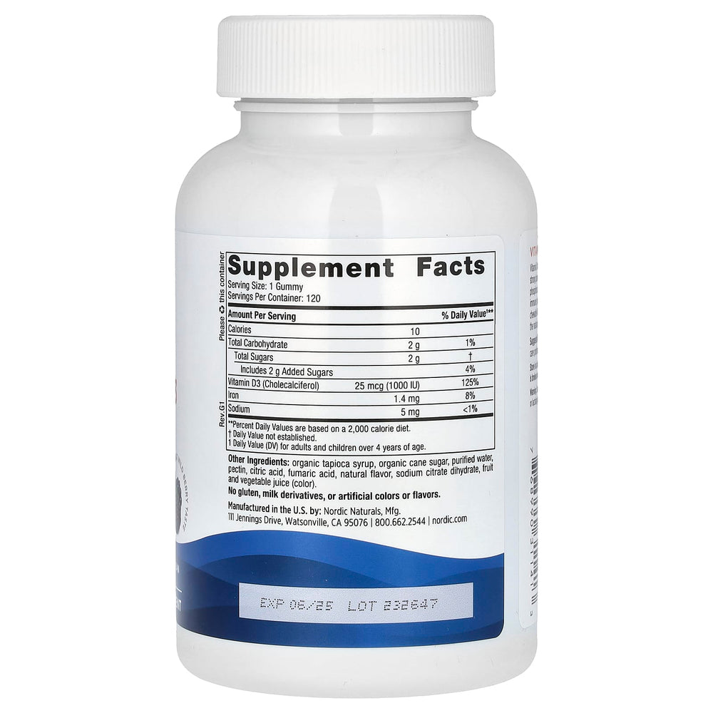 Vitamin D3-gummituggor näringsfakta-etikett