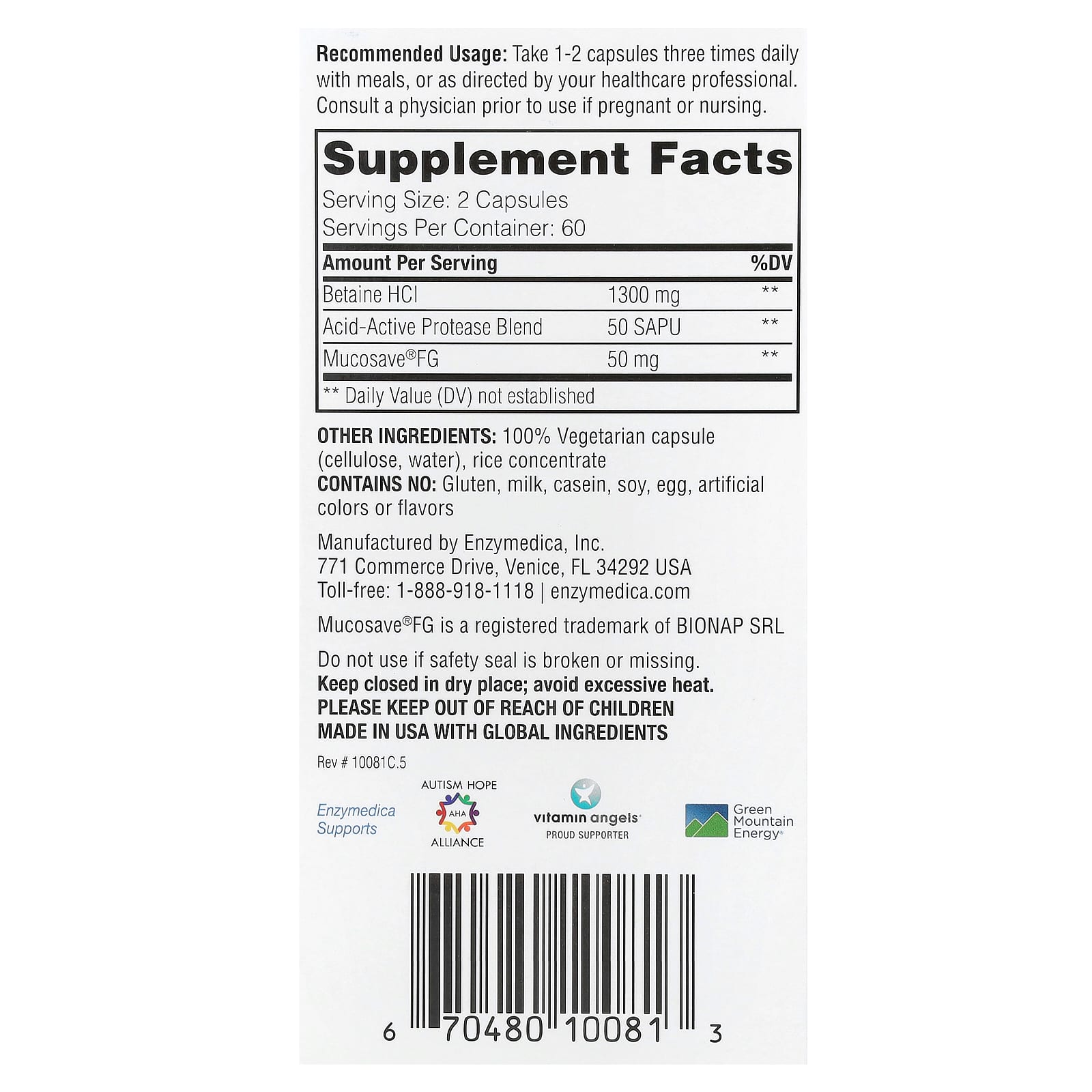 Enzymedica - Betaine HCL