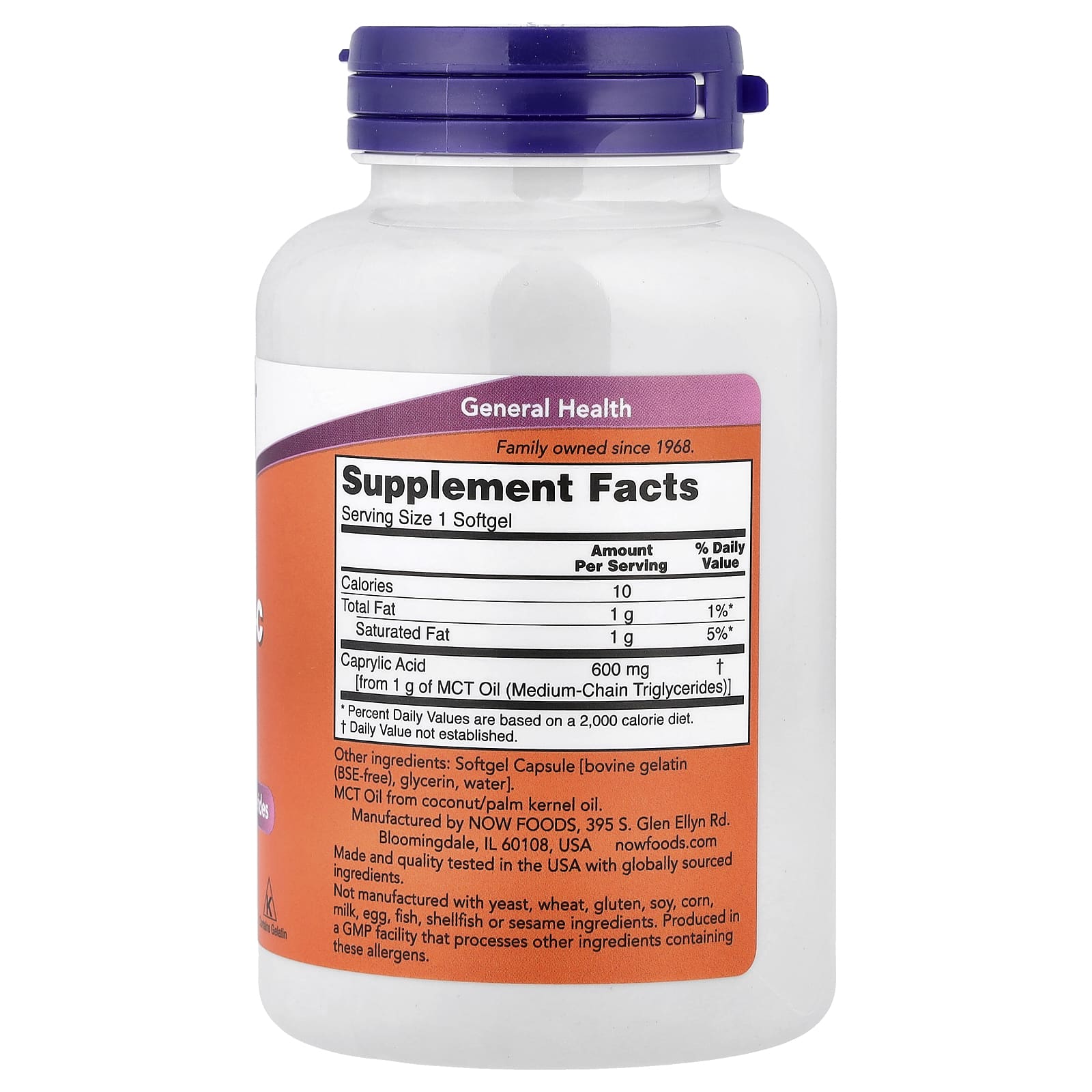 NOW Foods Caprylic Acid ingredienser lista