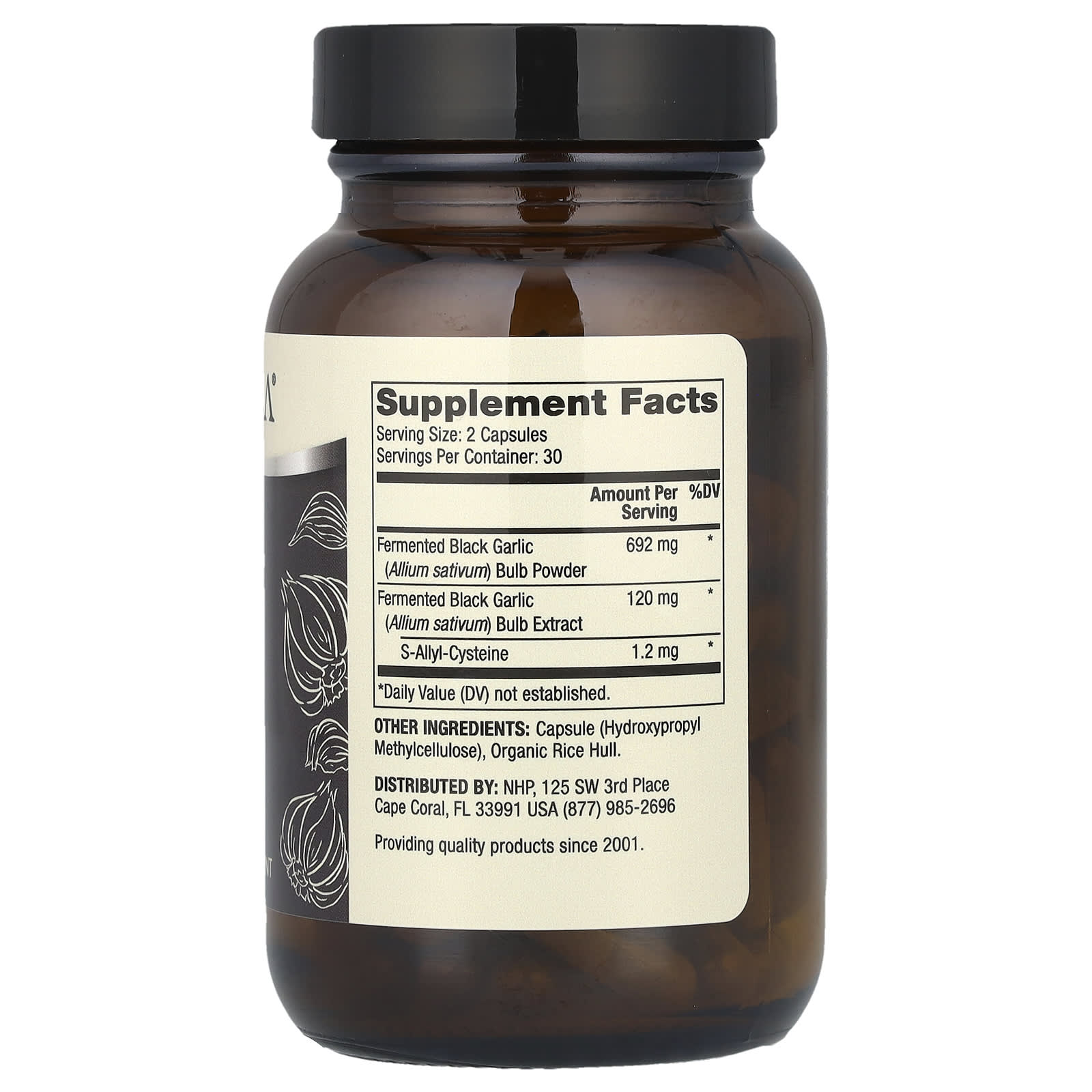 Dr. Mercola Fermented Black Garlic baksida näringsfakta