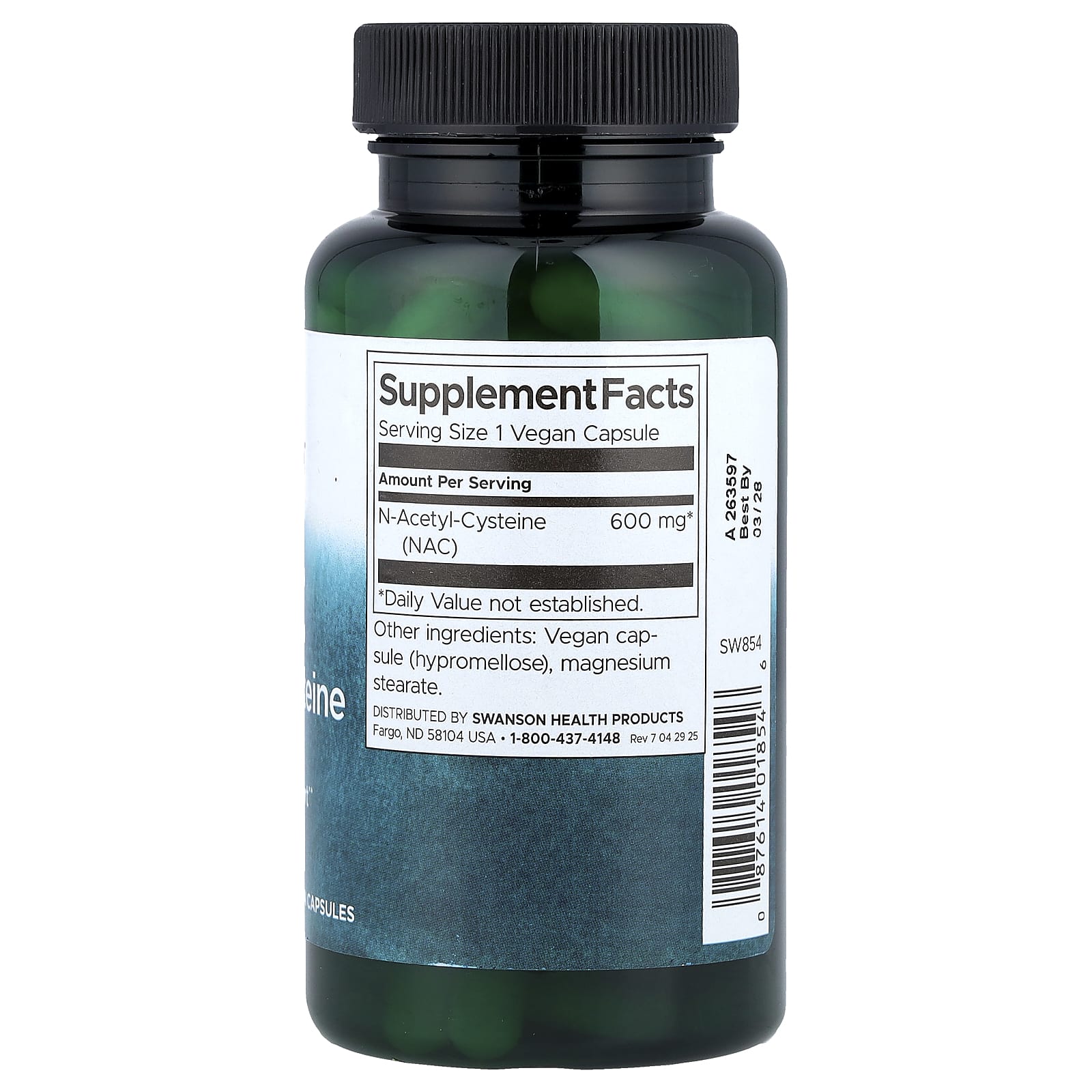 Swanson N-Acetyl Cysteine baksida med näringsinformation