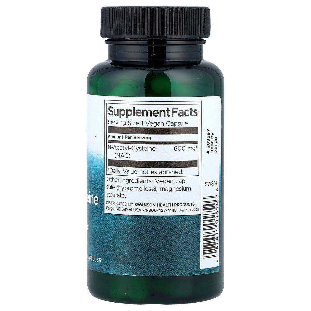 Swanson N-Acetyl Cysteine baksida med näringsinformation