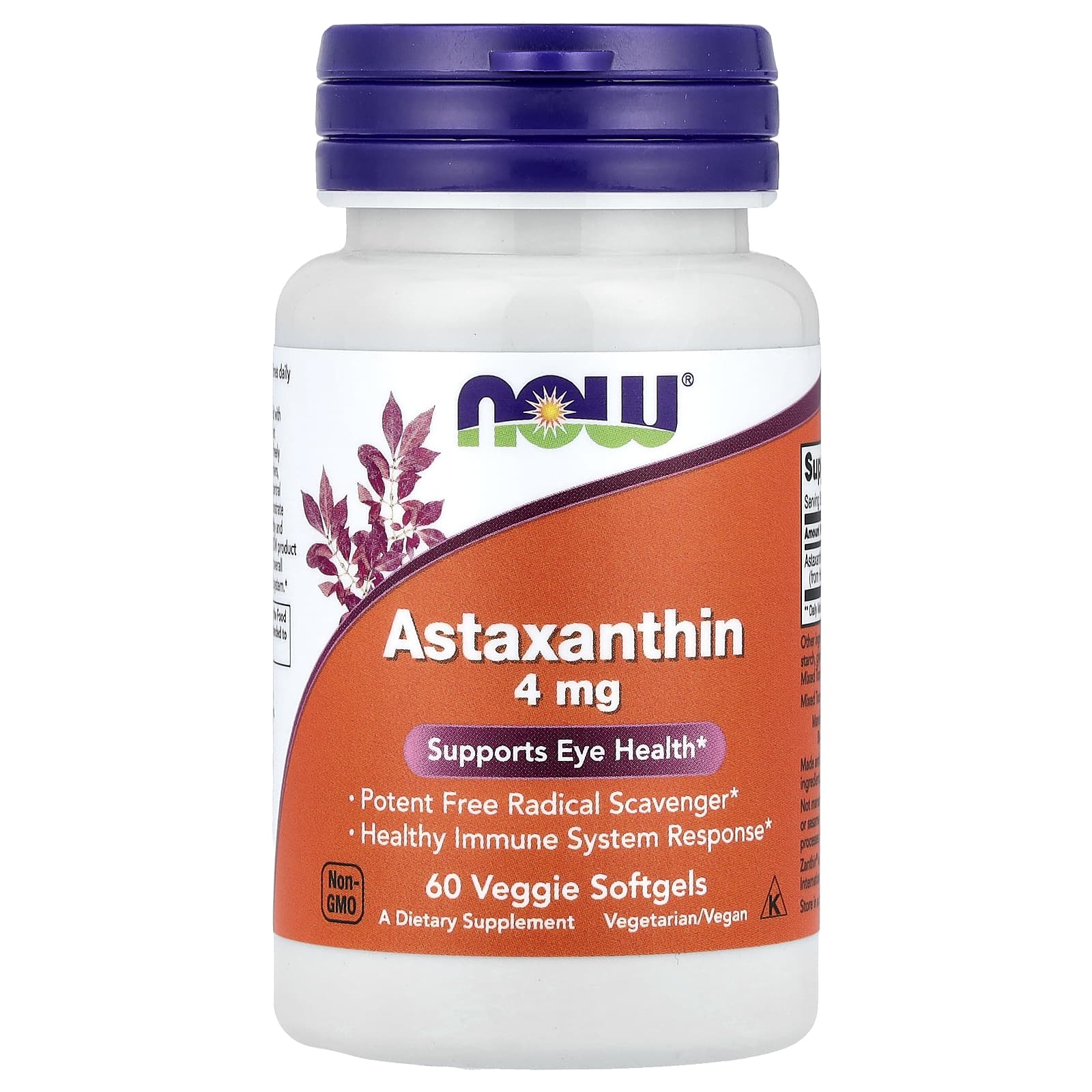 NOW Foods Astaxanthin baksida näringsfakta
