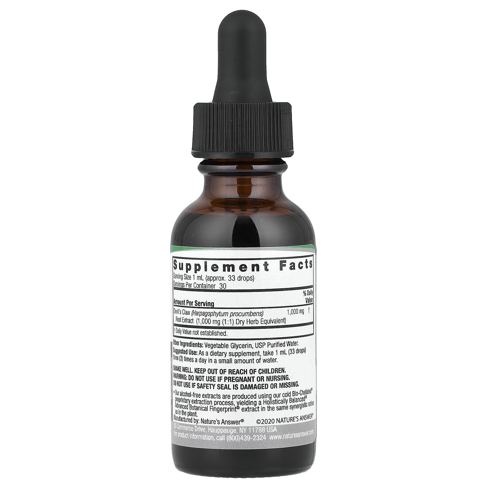 Nature's Answer Devil's Claw Extract baksida etikett