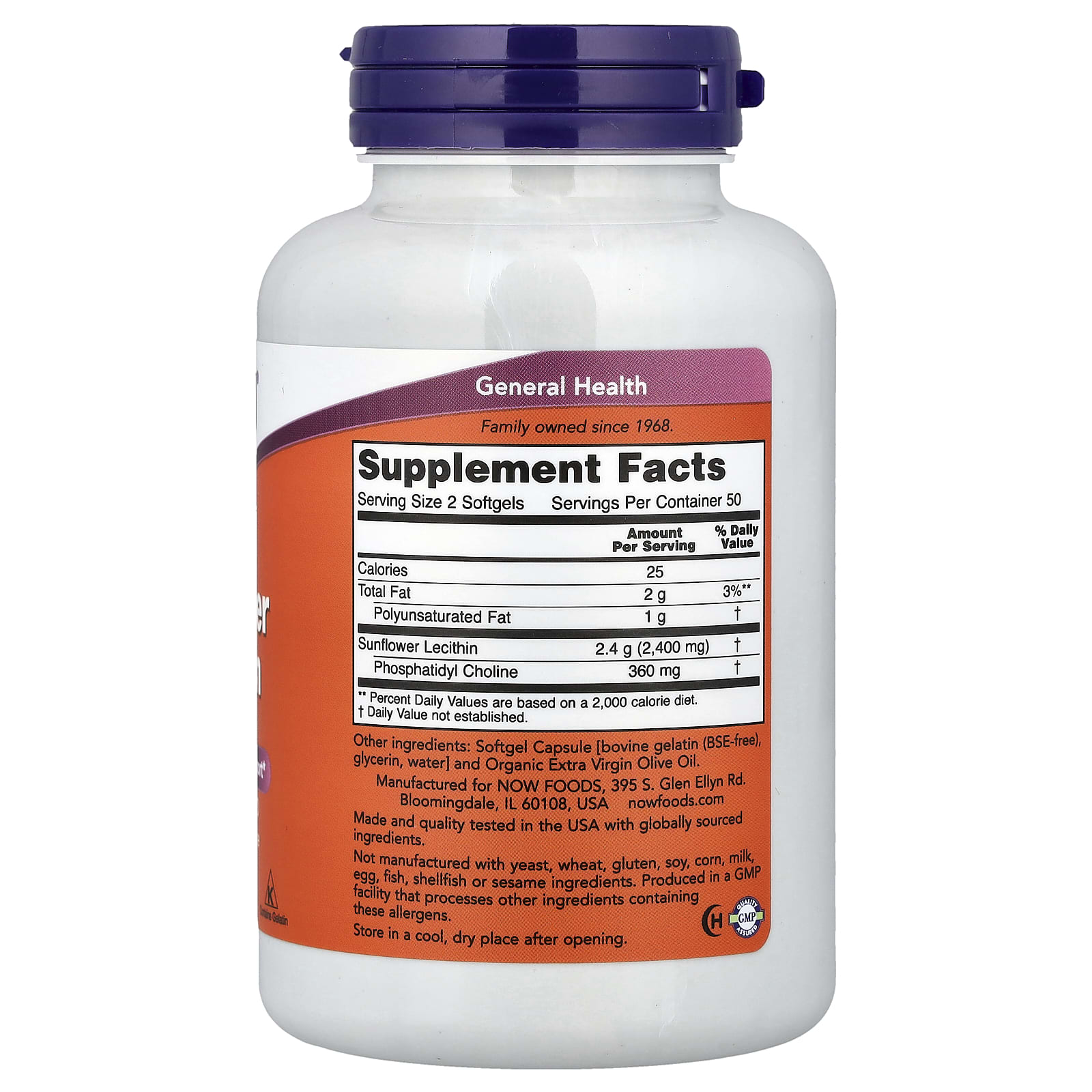 Now Foods Sunflower Lecithin Sgels näringsfakta