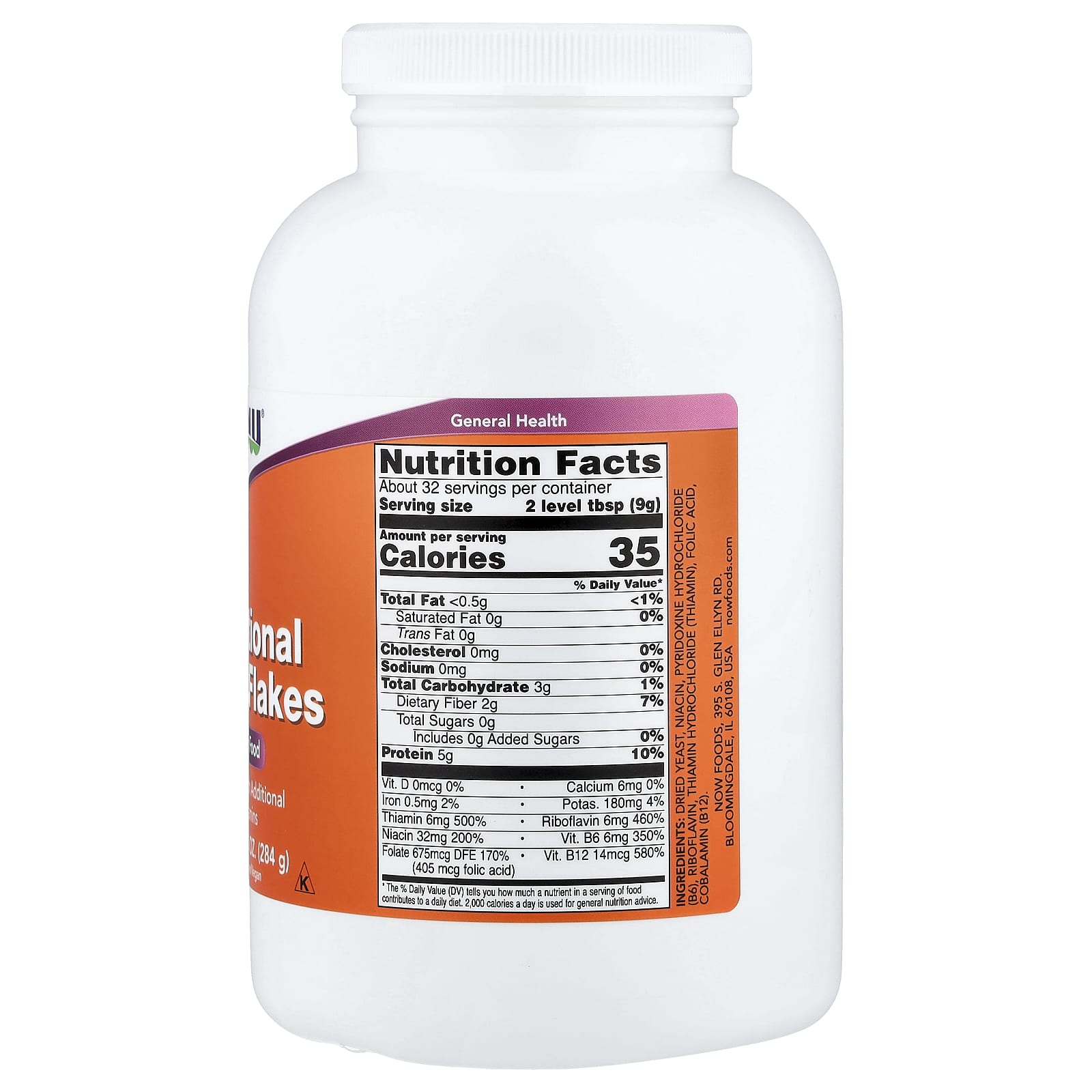 NOW Foods Nutritional Yeast Flakes baksida näringsfakta