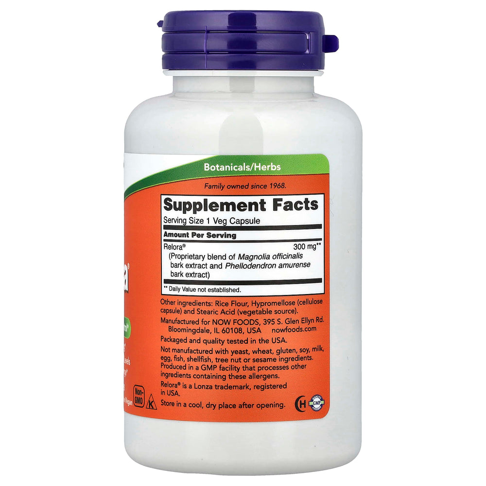 NOW Foods Relora 300mg varningstexter märkning