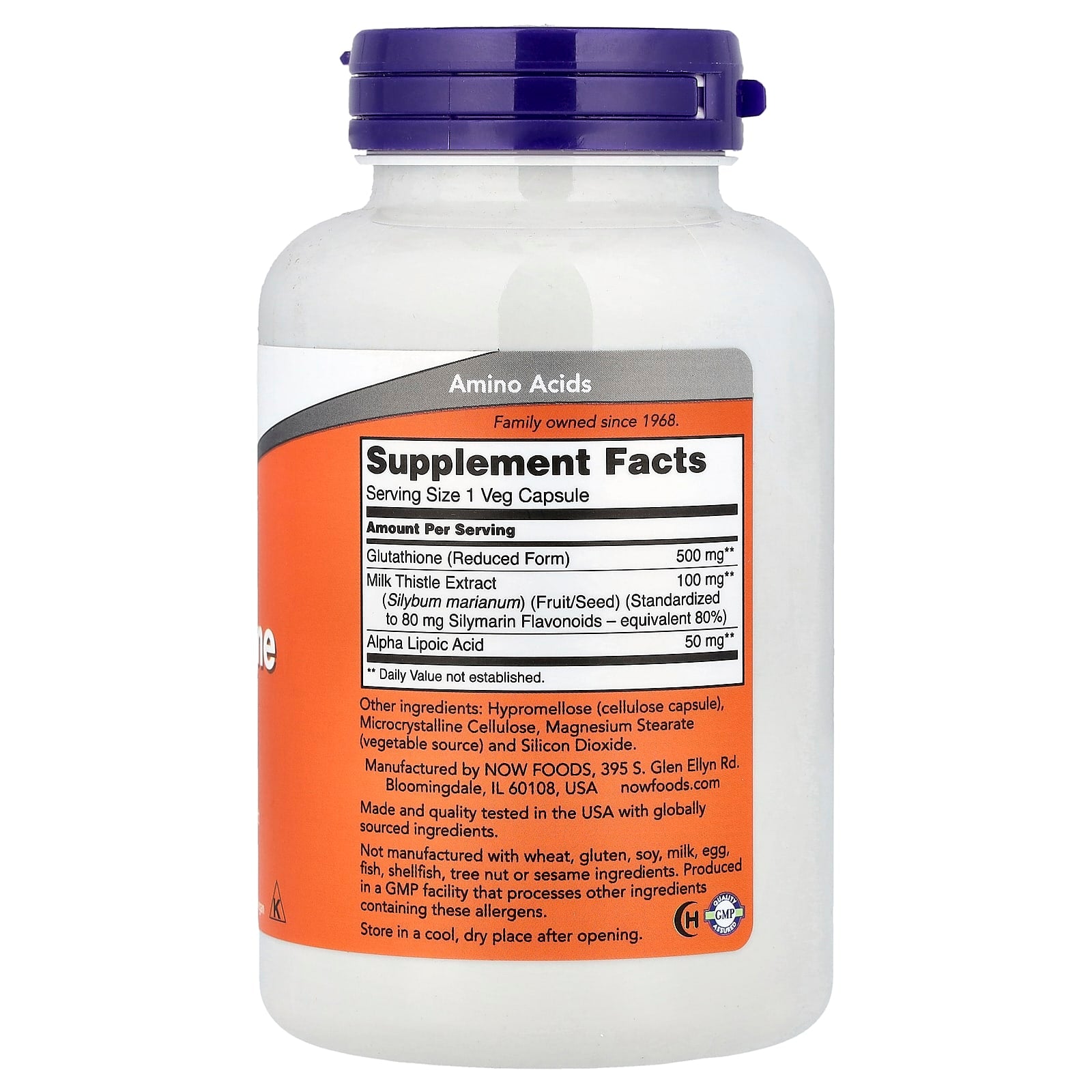 NOW Foods Glutathione ingredienser etikett