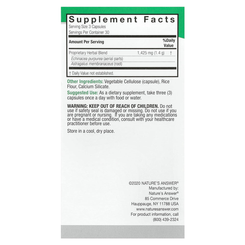 Nature's Answer Echinacea & Astragalus ingredienser