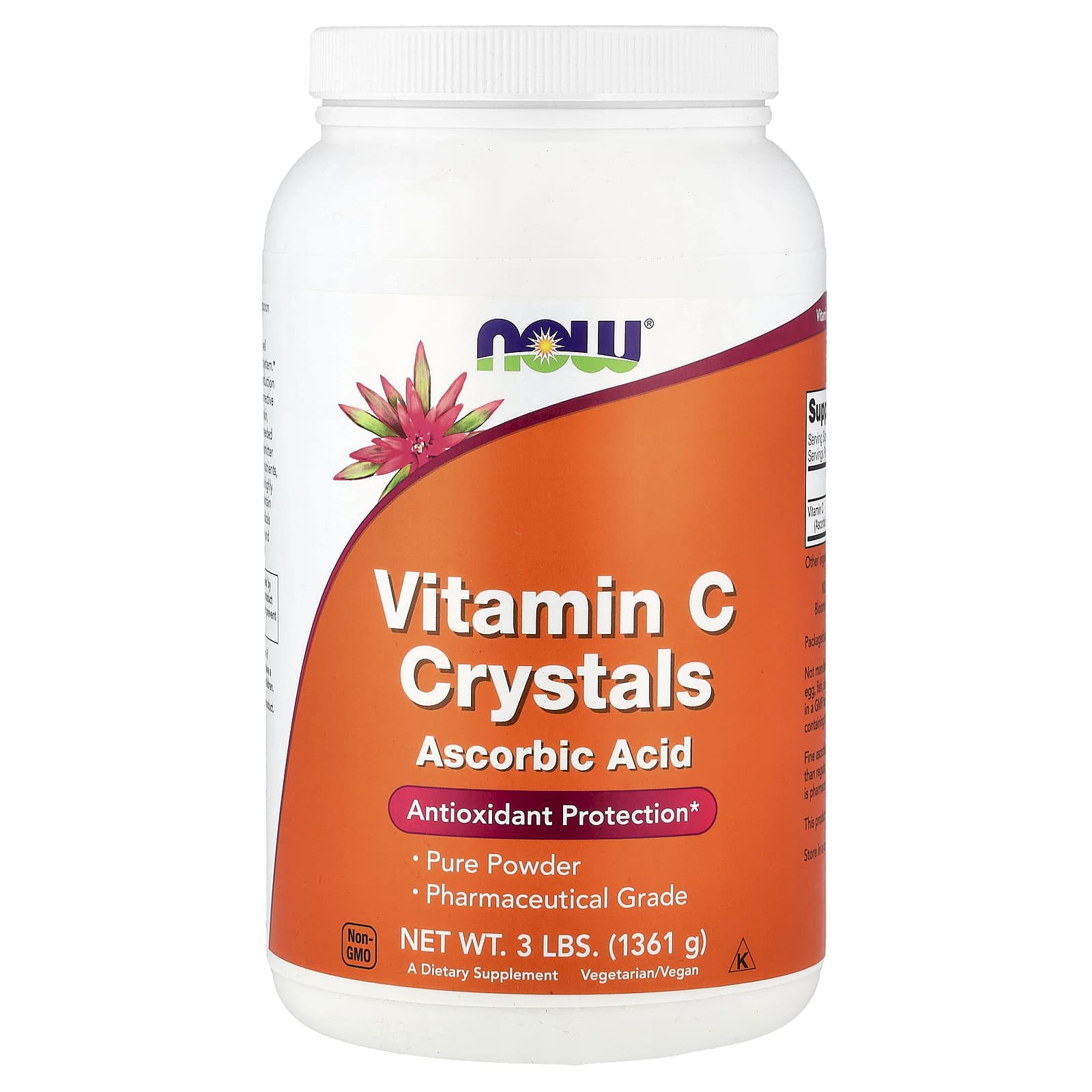 NOW Foods Vitamin C Crystals baksida