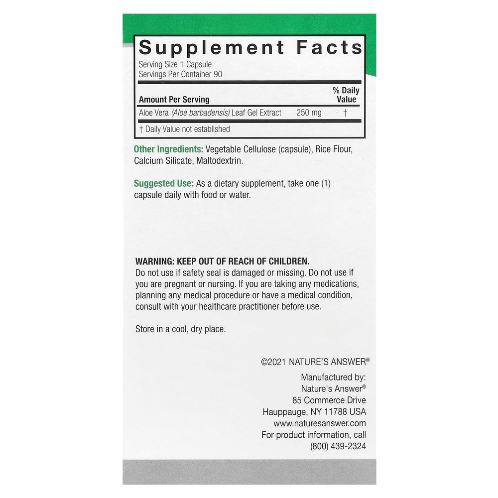 Nature's Answer Aloe Vera Phytogel baksida
