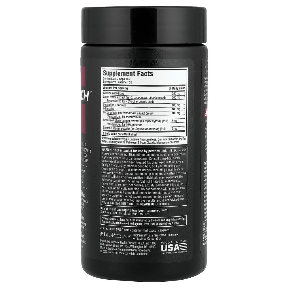 MuscleTech Hydroxycut Hardcore Elite baksida näringsfakta