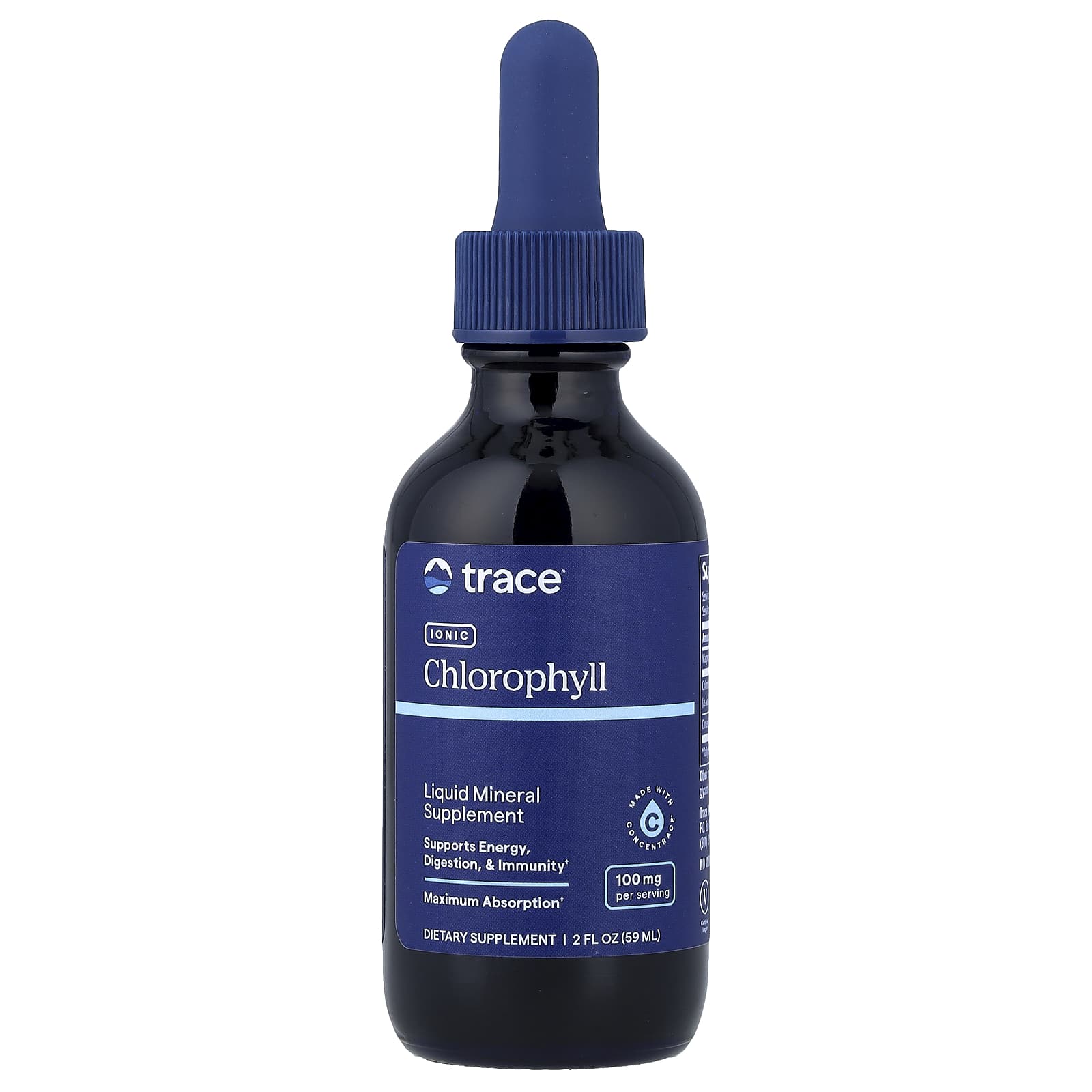 Liquid Ionic Chlorophyll baksida med näringsfakta