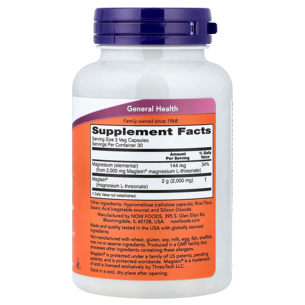 NOW Foods Magtein förpackning från sidan