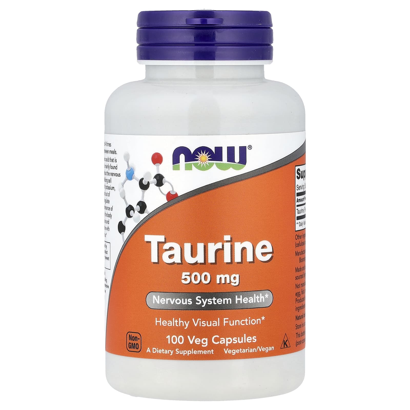 Now Foods Taurine ingredienser etikett