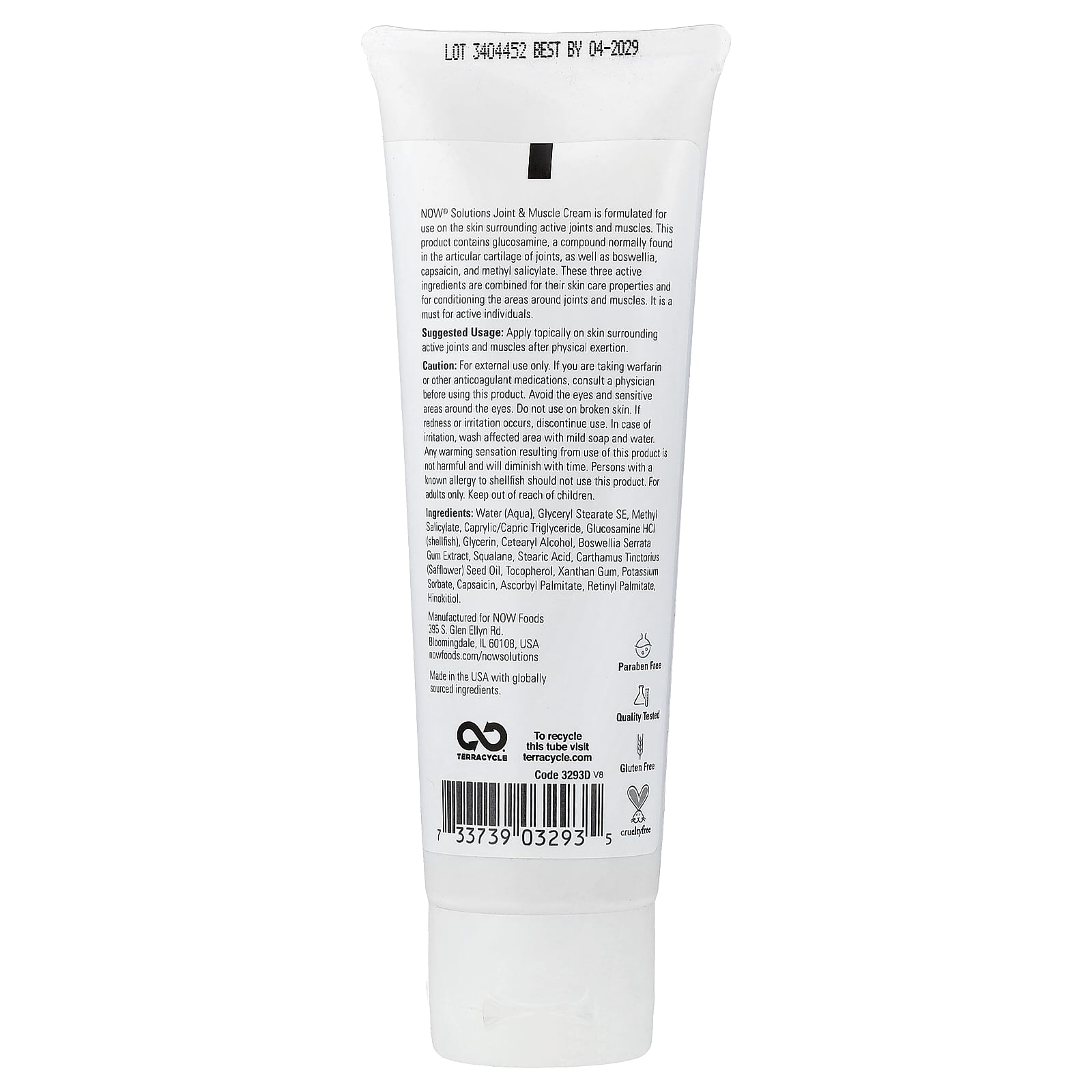 Joint & Muscle Cream näringsfakta-etikett