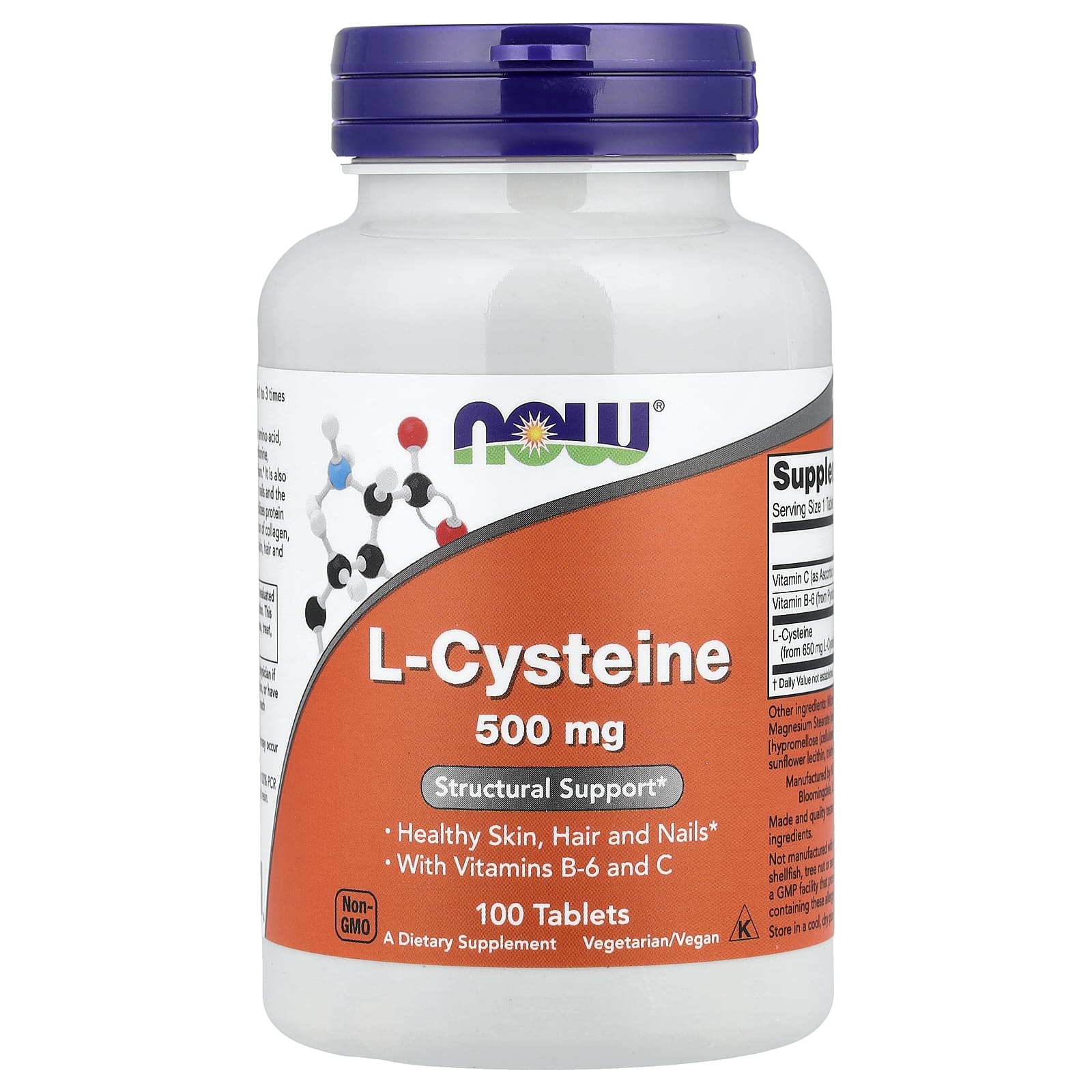 L-Cystein 500mg – Aminosyrastöd baksida näringsfakta