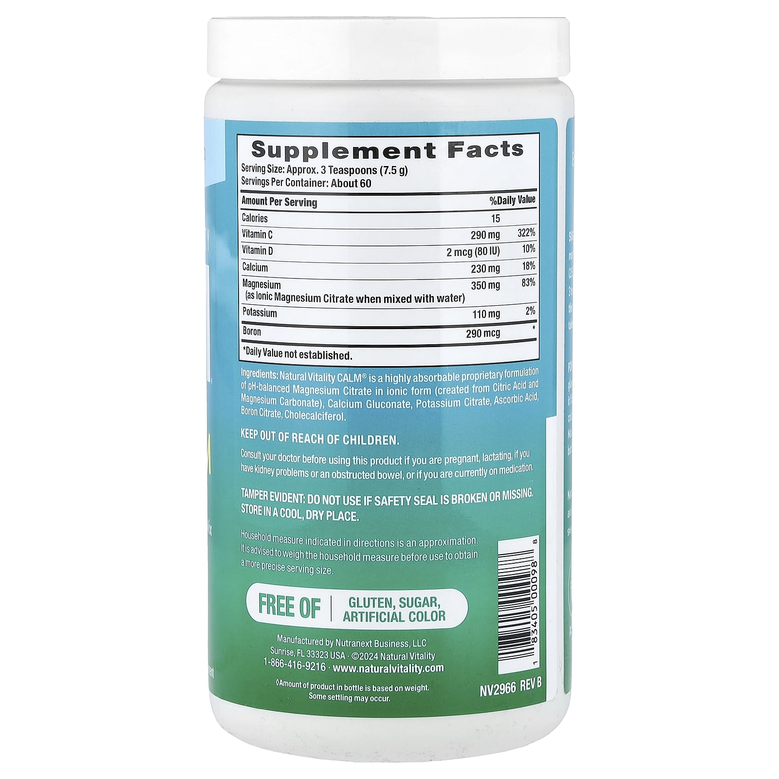 Natural Vitality Unflavored näringsfakta