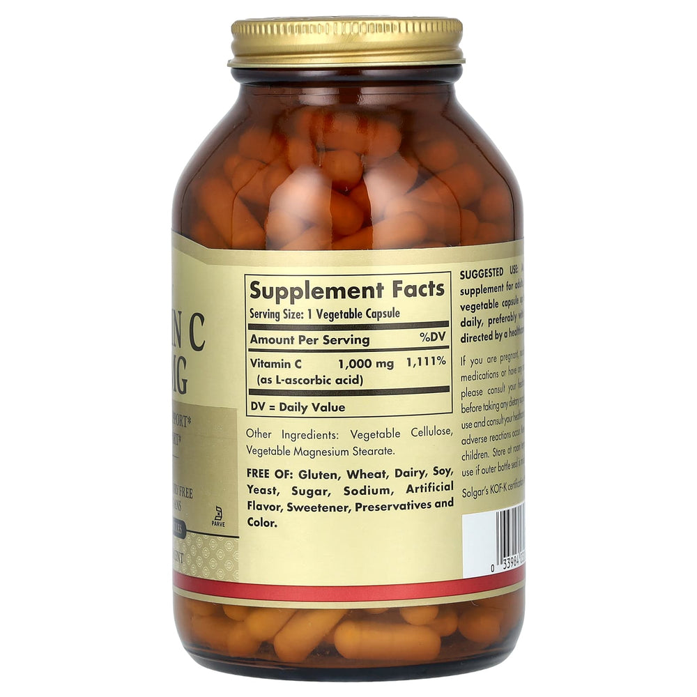 Solgar Vitamin C 1000mg - baksida med näringsinformation
