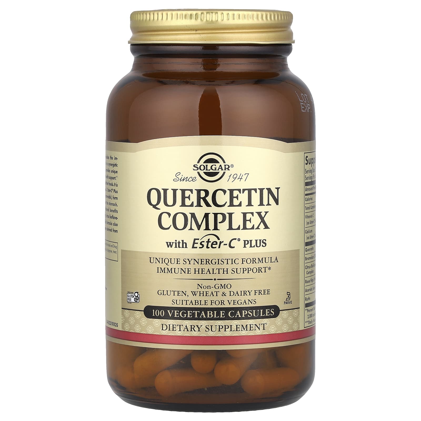 Solgar Quercetin Complex flaskans sida etikett