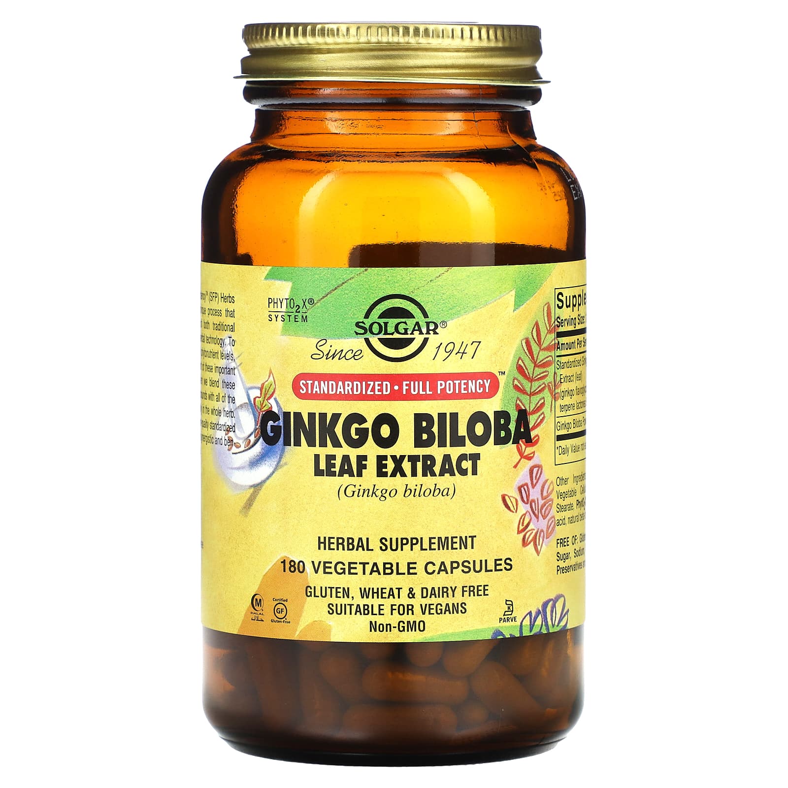 Solgar Ginkgo Biloba baksida näringsfakta