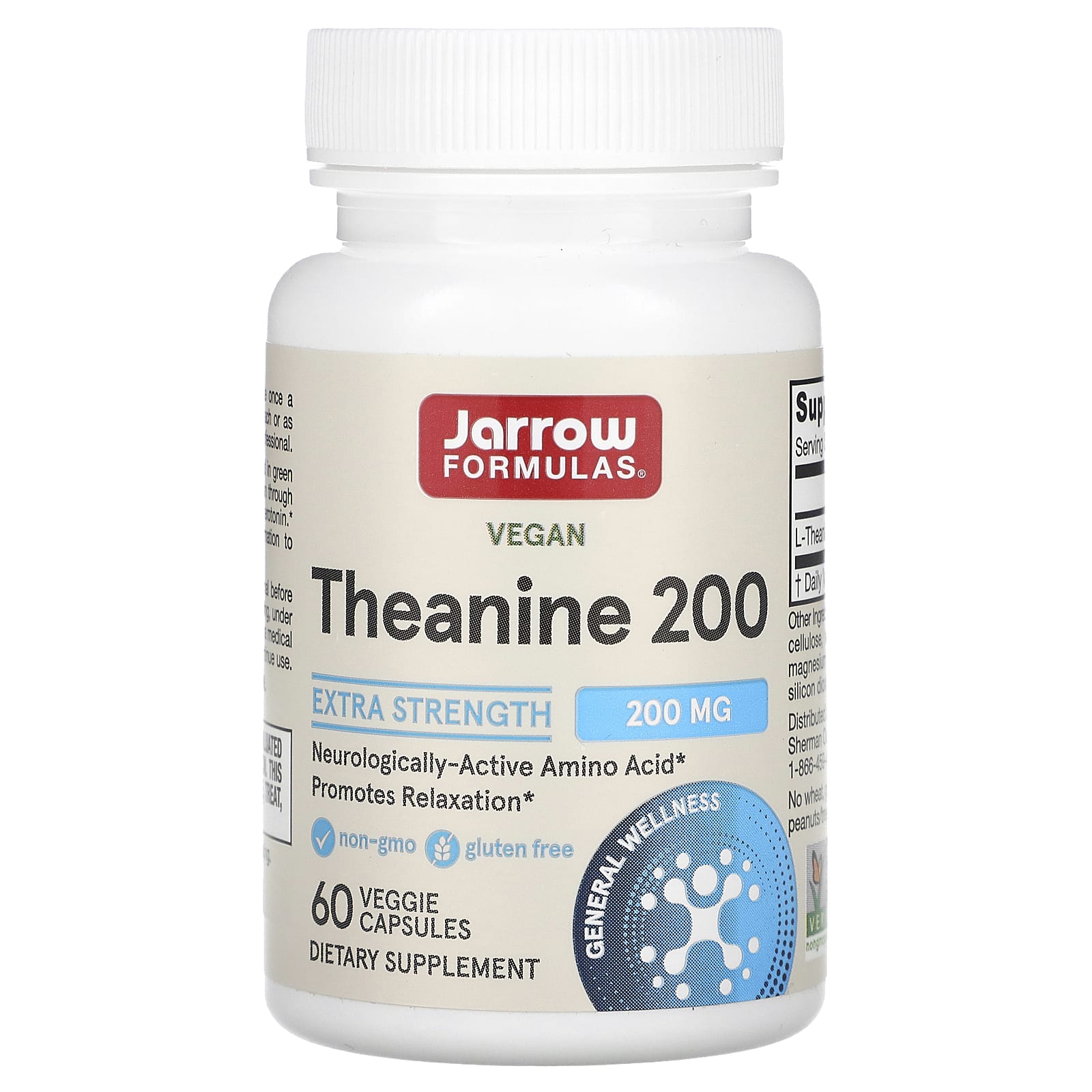 Theanine 200 mg baksida med näringsinformation