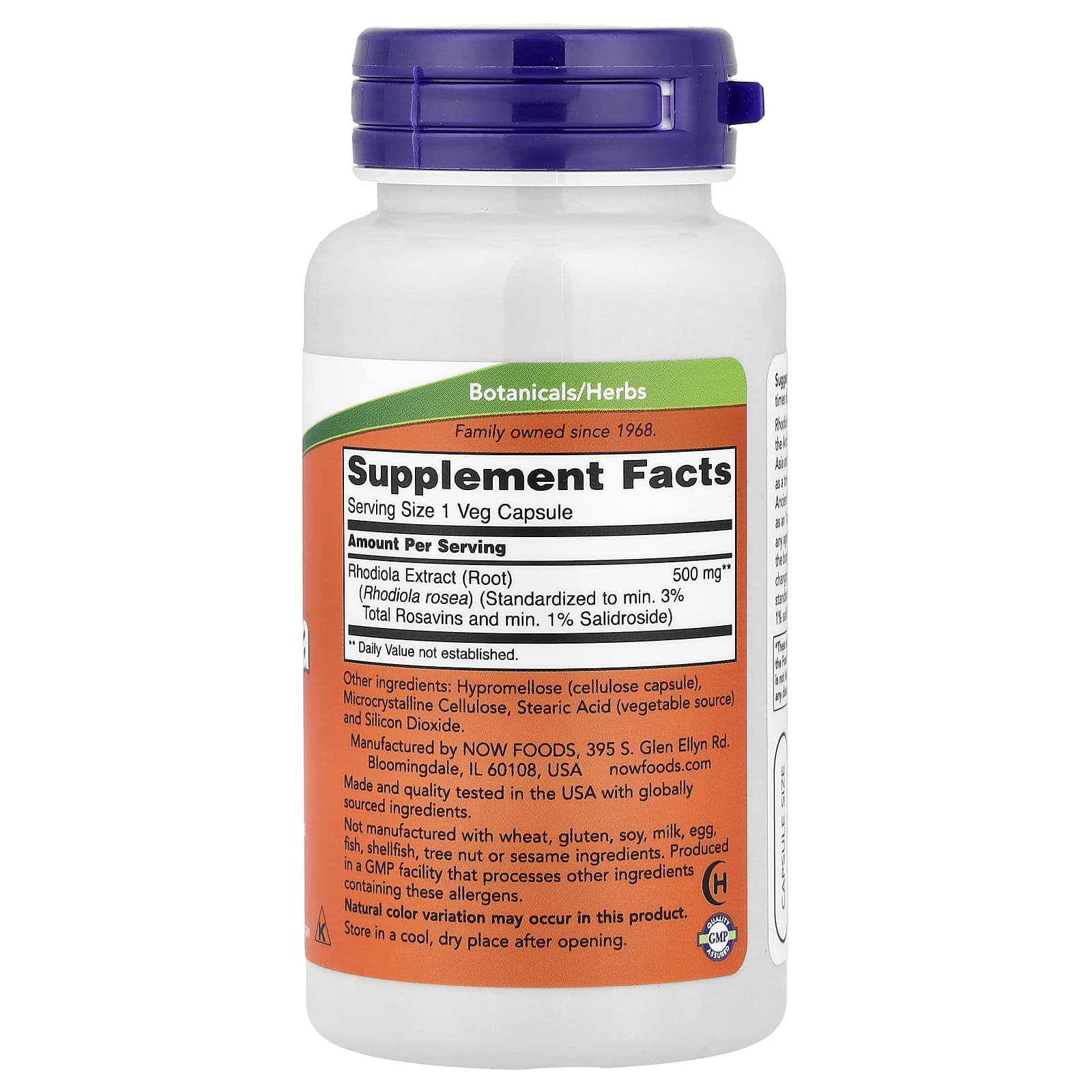 Now Foods Rhodiola förpackning öppen