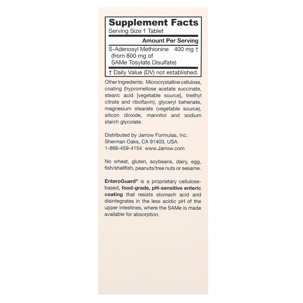 Jarrow Formulas Natural SAMe Full Potency 400 baksida