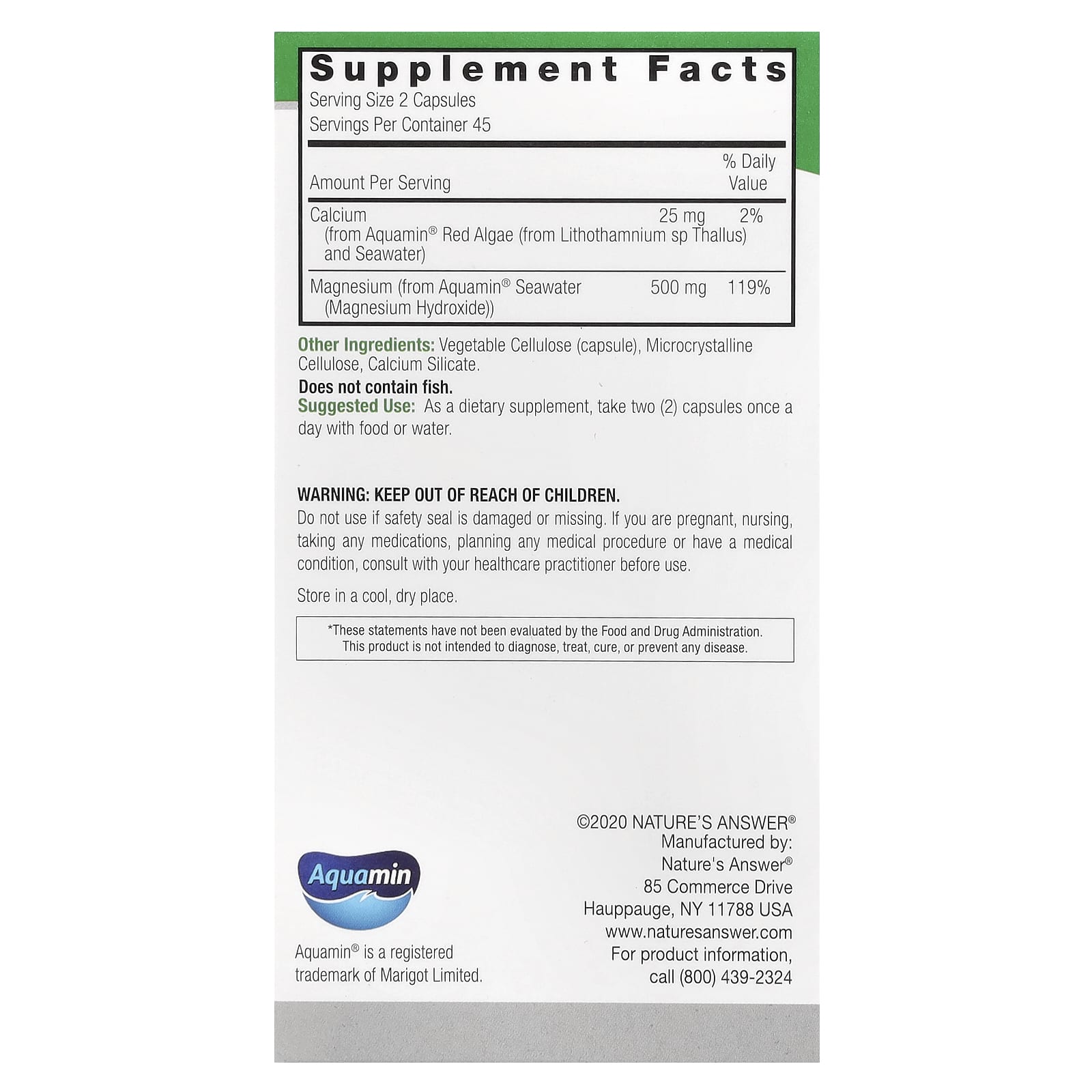 Nature's Answer - Marine Baseret Magnesium - 90 Vcaps